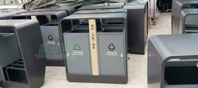 戶外鋼制分類(lèi)垃圾箱工廠批量生產(chǎn)圖